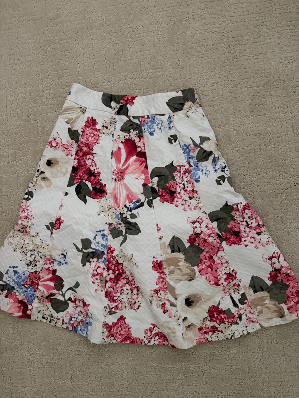 White House Black Market White Floral Cotton midi Skirt